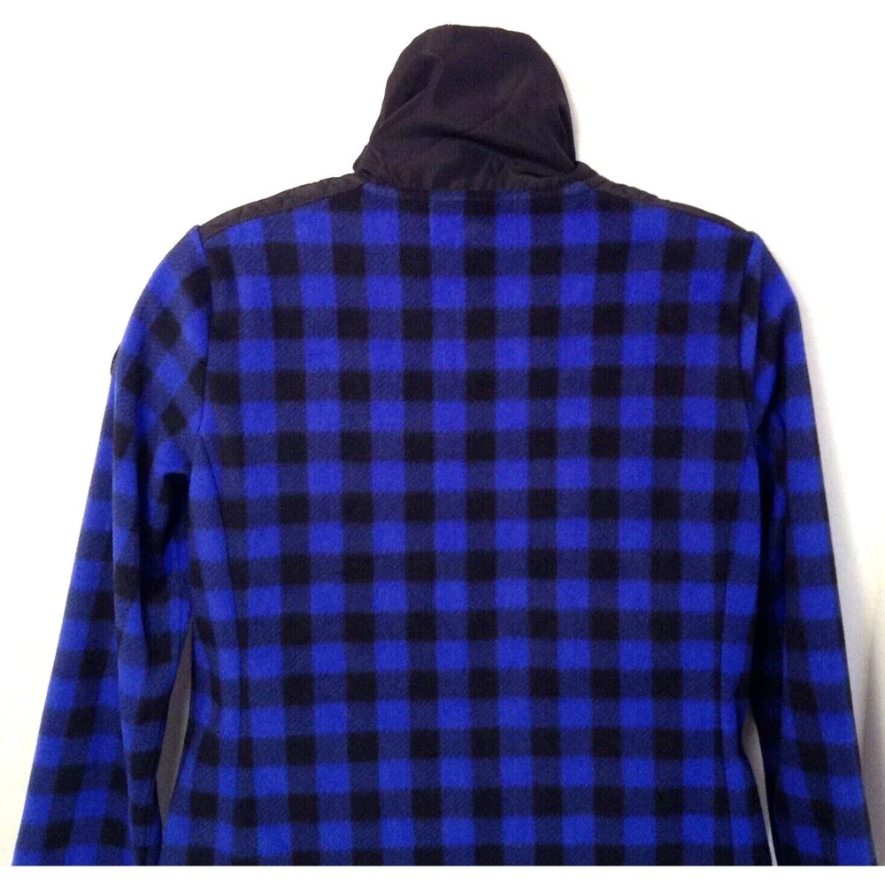 L-RL Lauren Active Jacket Wm PS Blue Black Check 1/2 Zip Quilted Fleece Outdoors